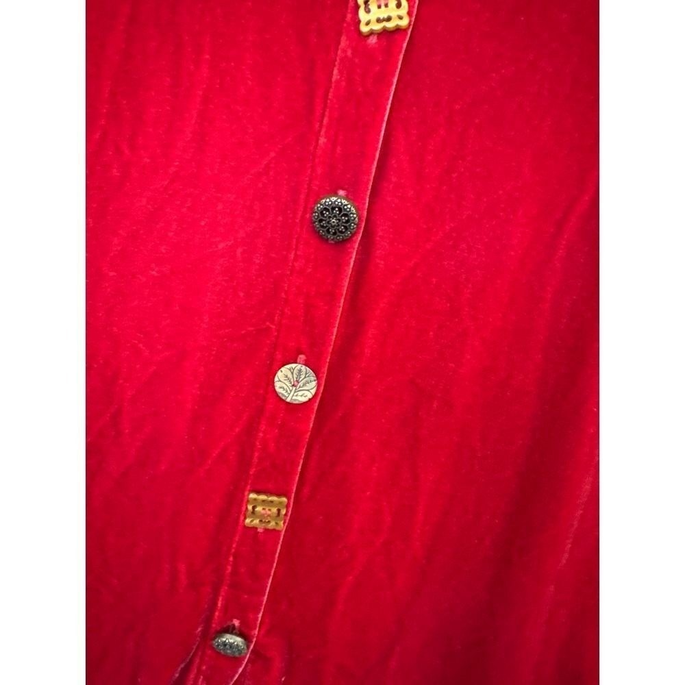 Women's Soft Surroundings Filigree Velvet Boyfriend Button Down Shirt M Red - Picture 6 of 8